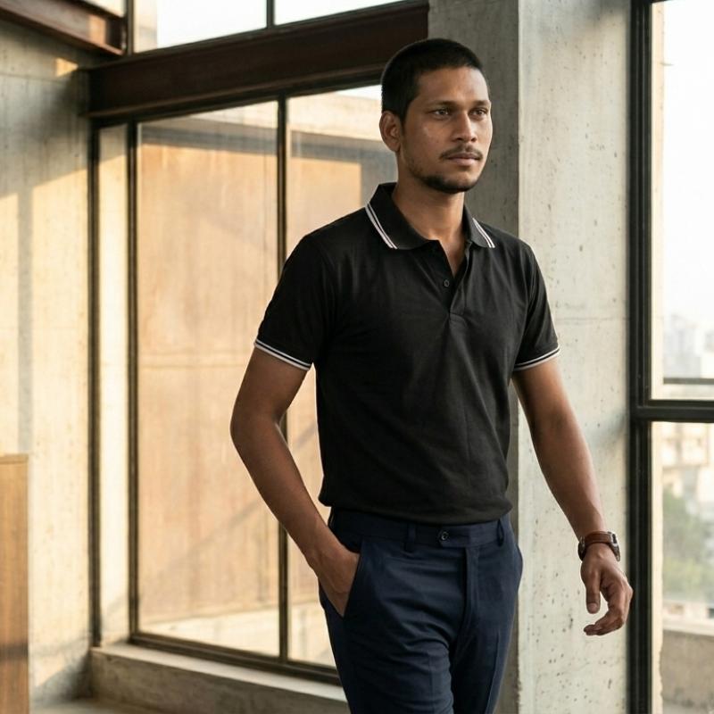 Novleot Men's Premium Black Polo Shirt - Contrast Tipped Collar