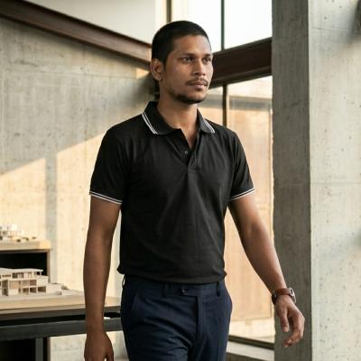 Novleot Men's Premium Black Polo Shirt - Contrast Tipped Collar