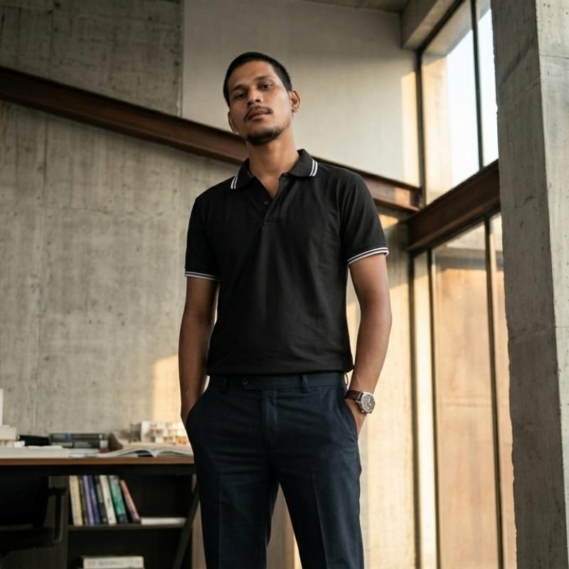 Novleot Men's Premium Black Polo Shirt - Contrast Tipped Collar